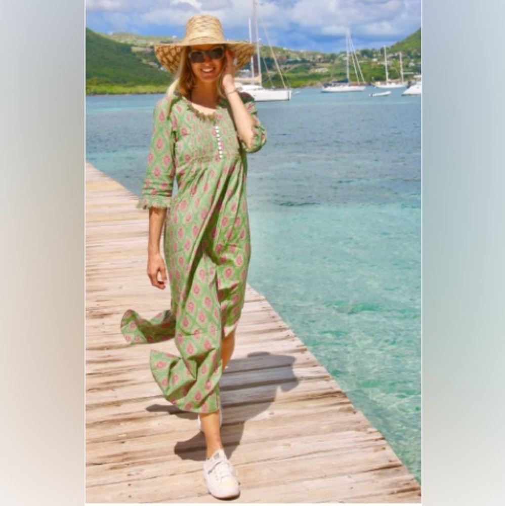 At Last Green and Pink Maxi Dress